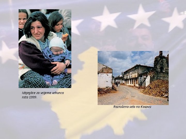 Izbjeglice za vrijeme vrhunca rata 1999. Razrušeno selo na Kosovu 