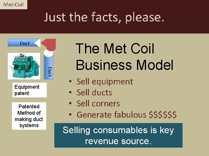 Met-Coil Just the facts, please. Duct Equipment patent Patented Method of making duct systems