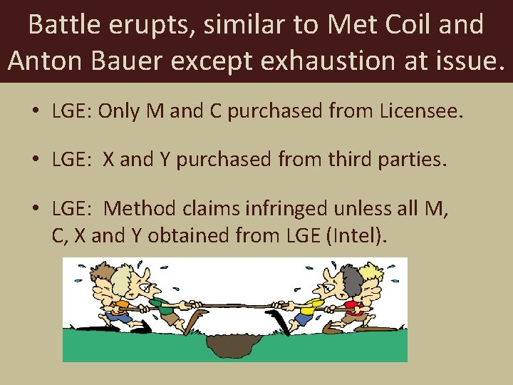 Battle erupts, similar to Met Coil and Anton Bauer except exhaustion at issue. •