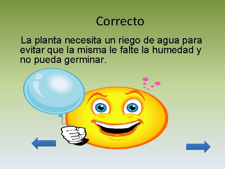 Correcto La planta necesita un riego de agua para evitar que la misma le