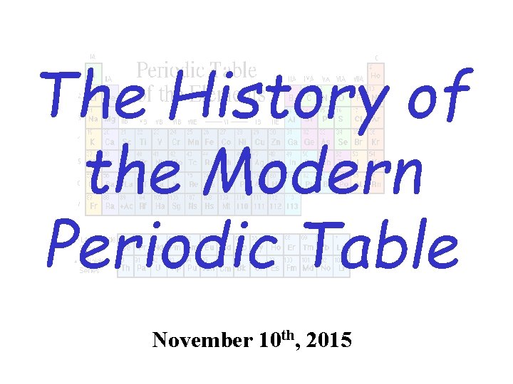 The History of the Modern Periodic Table November 10 th, 2015 