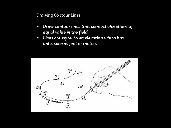 Drawing Contour Lines § Draw contour lines that connect elevations of equal value in