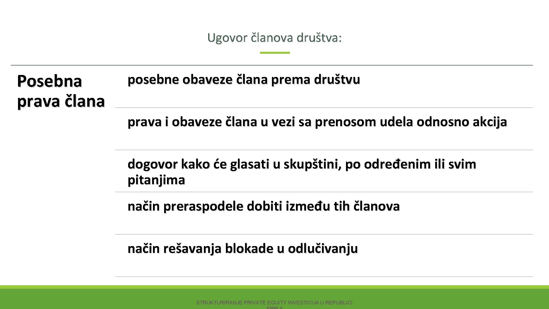 Ugovor članova društva: Posebna prava člana posebne obaveze člana prema društvu prava i obaveze