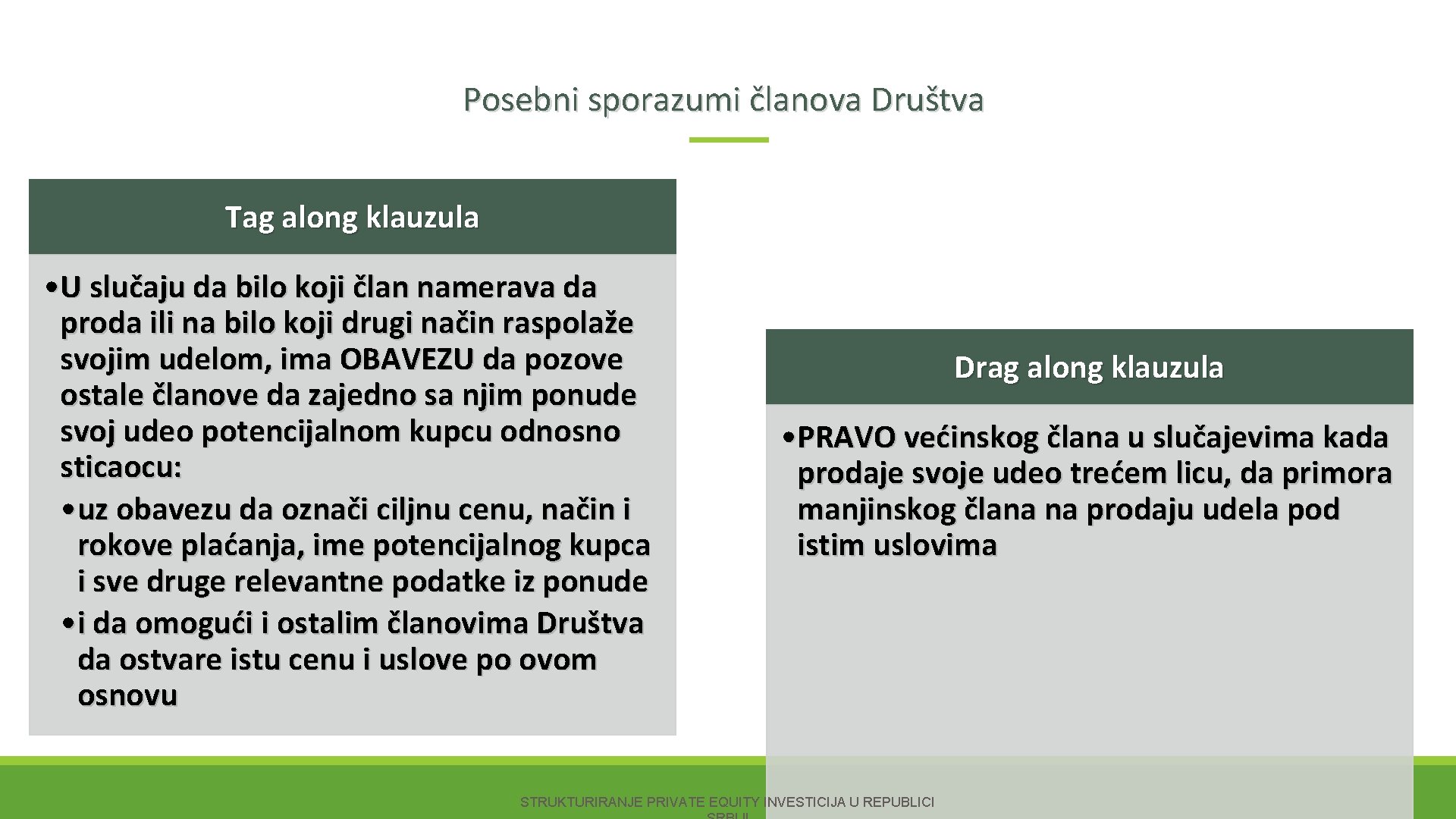 Posebni sporazumi članova Društva Tag along klauzula • U slučaju da bilo koji član