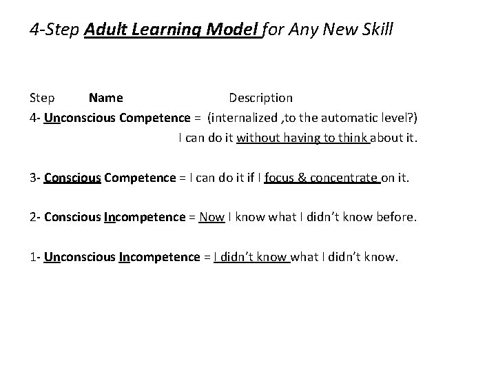 4 -Step Adult Learning Model for Any New Skill Step Name Description 4 - 4 -Step Adult Learning Model for Any New Skill Step Name Description 4 -