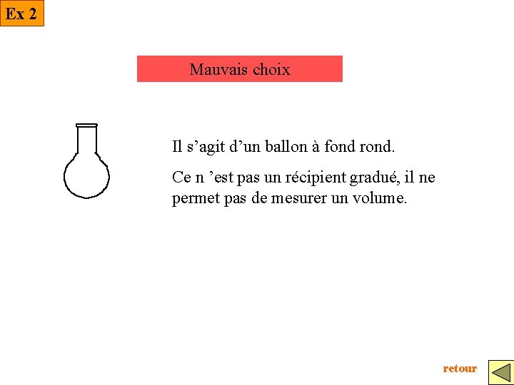 Ex 2 Mauvais choix Il s’agit d’un ballon à fond rond. Ce n ’est