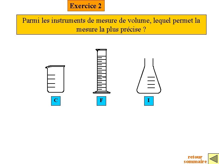 Exercice 2 Parmi les instruments de mesure de volume, lequel permet la mesure la