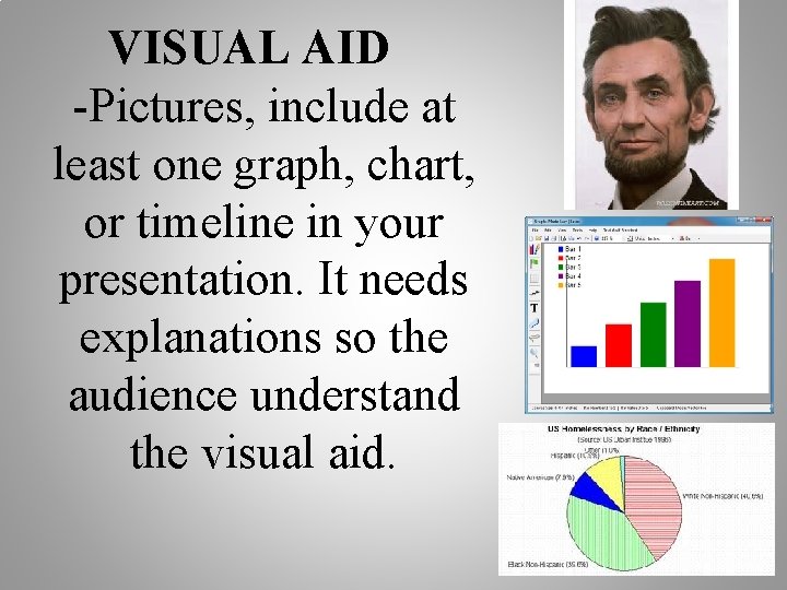 VISUAL AID -Pictures, include at least one graph, chart, or timeline in your presentation.