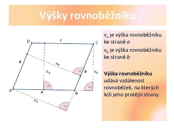 Výšky rovnoběžníku c D d C vb va A a vb b B va