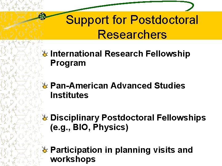 Support for Postdoctoral Researchers International Research Fellowship Program Pan-American Advanced Studies Institutes Disciplinary Postdoctoral