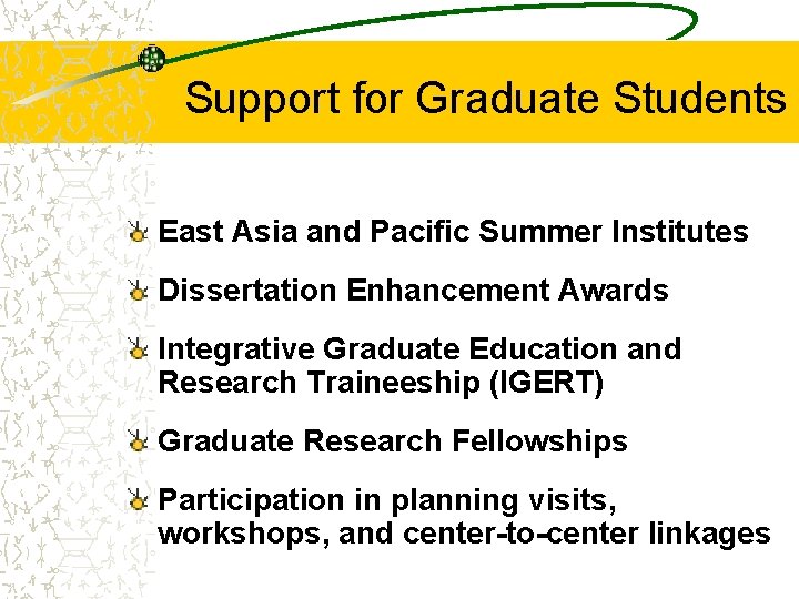 Support for Graduate Students East Asia and Pacific Summer Institutes Dissertation Enhancement Awards Integrative