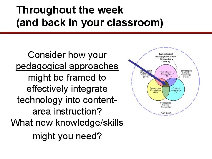 Throughout the week (and back in your classroom) Consider how your pedagogical approaches might