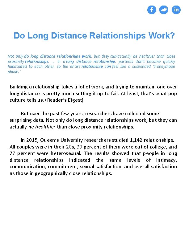 Do Long Distance Relationships Work? Not only do long distance relationships work, but they