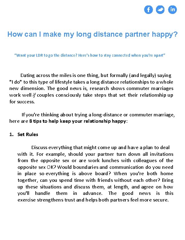 How can I make my long distance partner happy? “Want your LDR to go