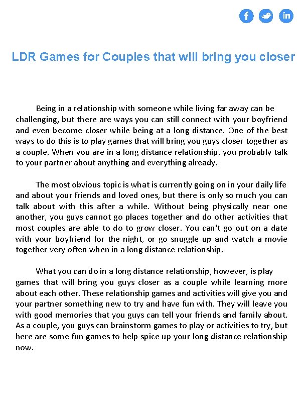 LDR Games for Couples that will bring you closer Being in a relationship with