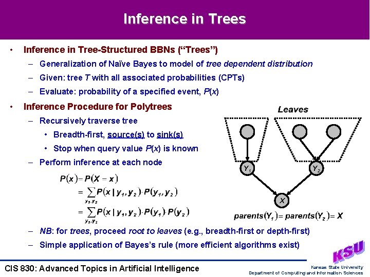 Inference in Trees • Inference in Tree-Structured BBNs (“Trees”) – Generalization of Naïve Bayes