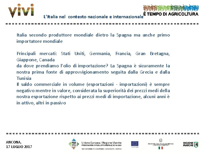 L’Italia nel contesto nazionale e internazionale Italia secondo produttore mondiale dietro la Spagna ma L’Italia nel contesto nazionale e internazionale Italia secondo produttore mondiale dietro la Spagna ma