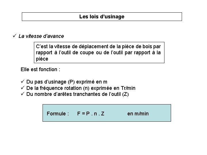 Les lois d’usinage ü La vitesse d’avance C’est la vitesse de déplacement de la