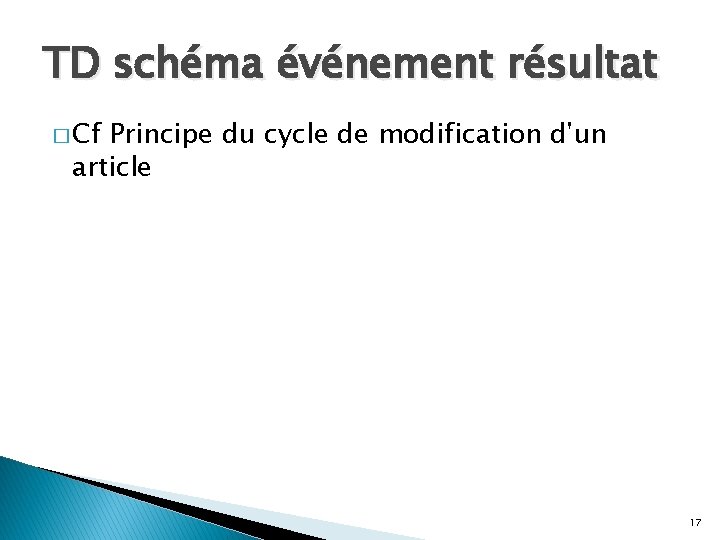 TD schéma événement résultat � Cf Principe du cycle de modification d'un article 17