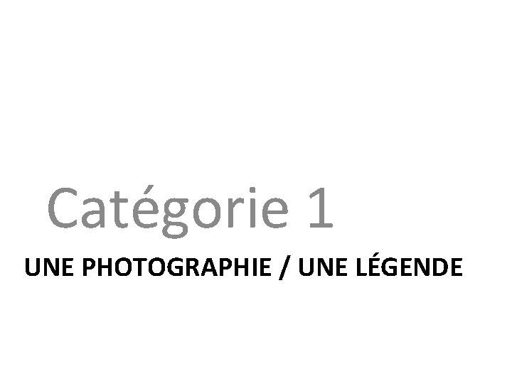 Catégorie 1 UNE PHOTOGRAPHIE / UNE LÉGENDE 