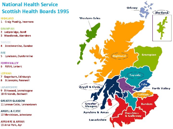 National Health Service Scottish Health Boards 1995 HIGHLAND 1 Craig Phadrig, Inverness GRAMPIAN 2