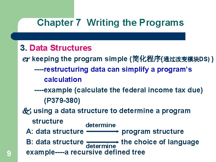 Chapter 7 Writing the Programs 3. Data Structures 9 keeping the program simple (简化程序(通过改变模块DS)