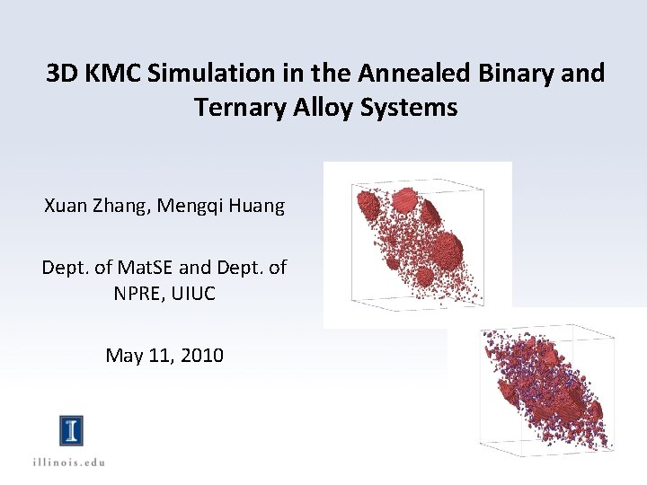 3 D KMC Simulation in the Annealed Binary and Ternary Alloy Systems Xuan Zhang,