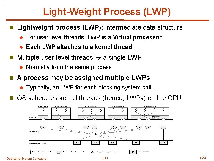 . Light-Weight Process (LWP) n Lightweight process (LWP): intermediate data structure l For user-level