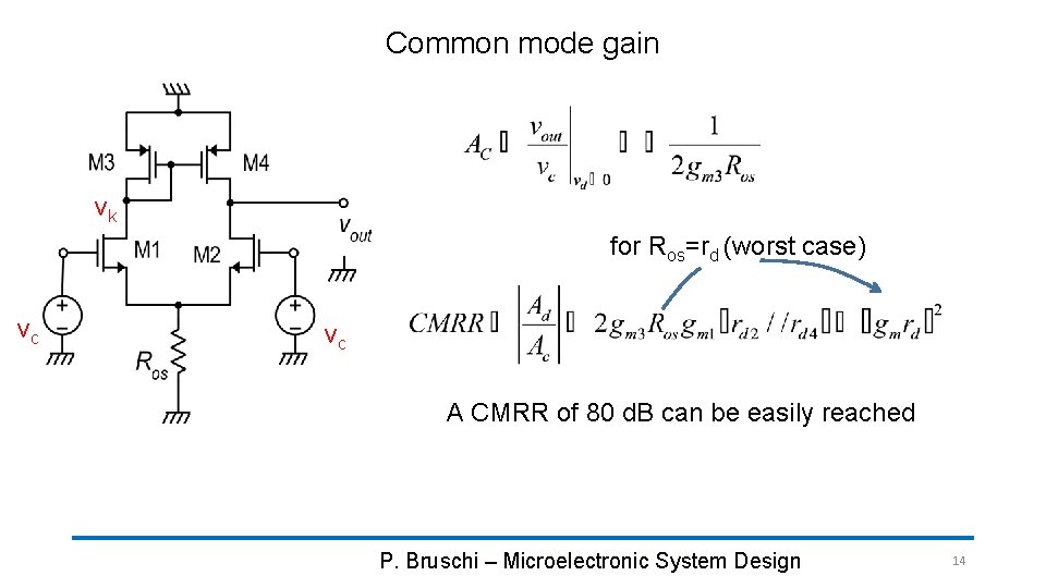 Common mode gain vk for Ros=rd (worst case) vc vc A CMRR of 80