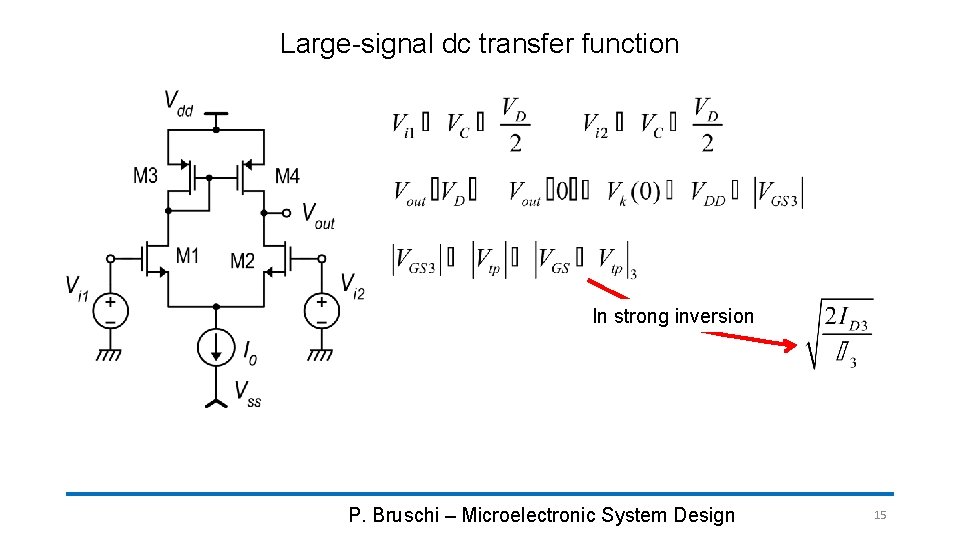 Large-signal dc transfer function In strong inversion P. Bruschi – Microelectronic System Design 15