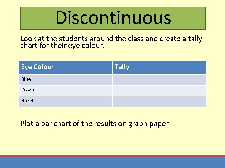 Discontinuous Look at the students around the class and create a tally chart for