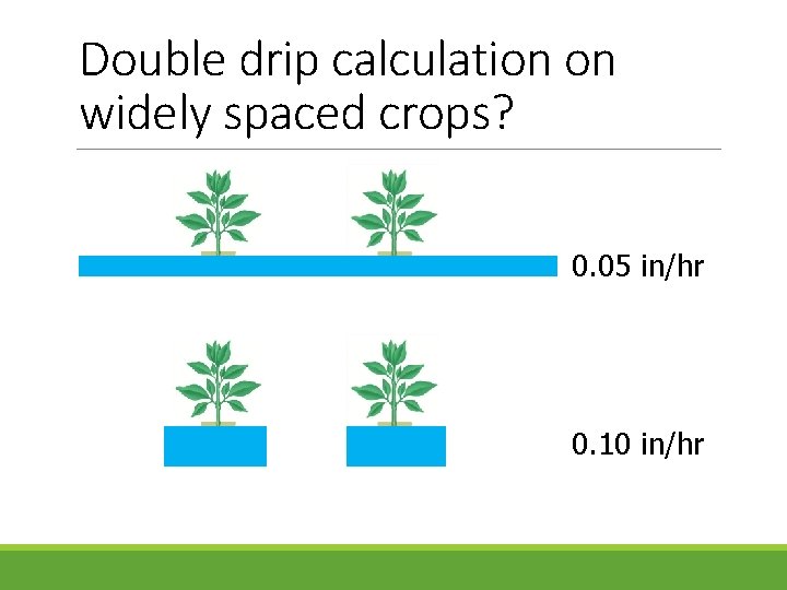 Double drip calculation on widely spaced crops? 0. 05 in/hr 0. 10 in/hr 