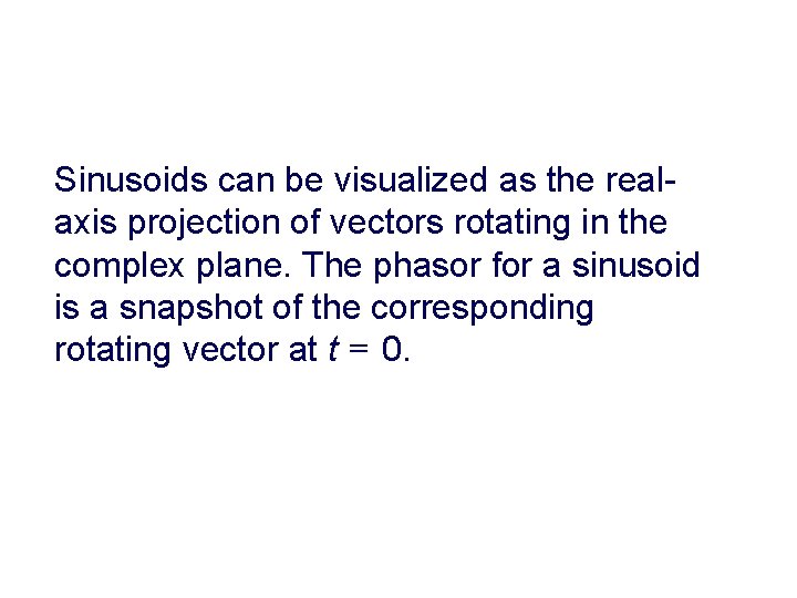 Sinusoids can be visualized as the realaxis projection of vectors rotating in the complex