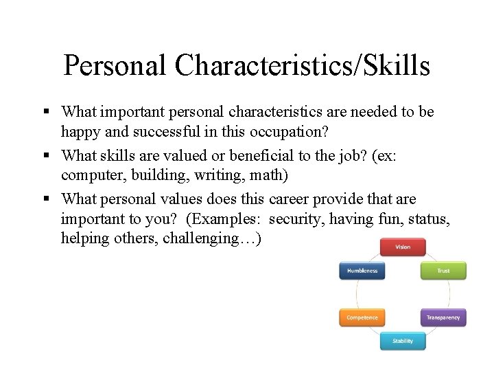 Personal Characteristics/Skills § What important personal characteristics are needed to be happy and successful