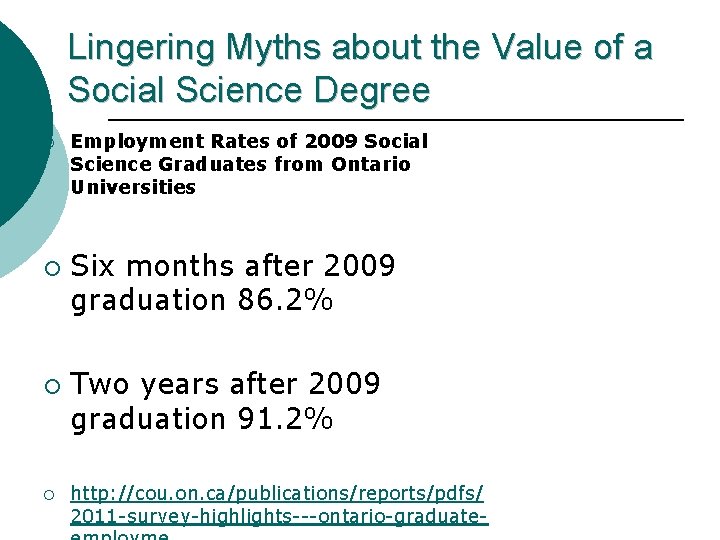 Lingering Myths about the Value of a Social Science Degree ¡ ¡ Employment Rates