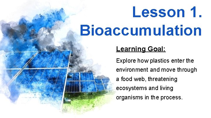 Lesson 1. Bioaccumulation Learning Goal: Explore how plastics enter the environment and move through