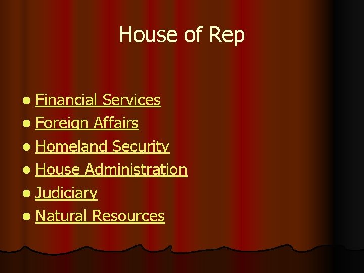 House of Rep l Financial Services l Foreign Affairs l Homeland Security l House