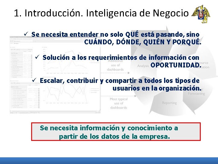 1. Introducción. Inteligencia de Negocio Se necesita entender no solo QUÉ está pasando, sino