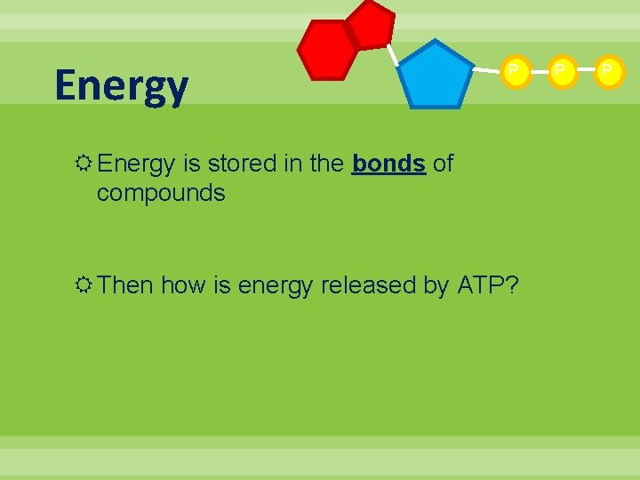 Energy P Energy is stored in the bonds of compounds Then how is energy