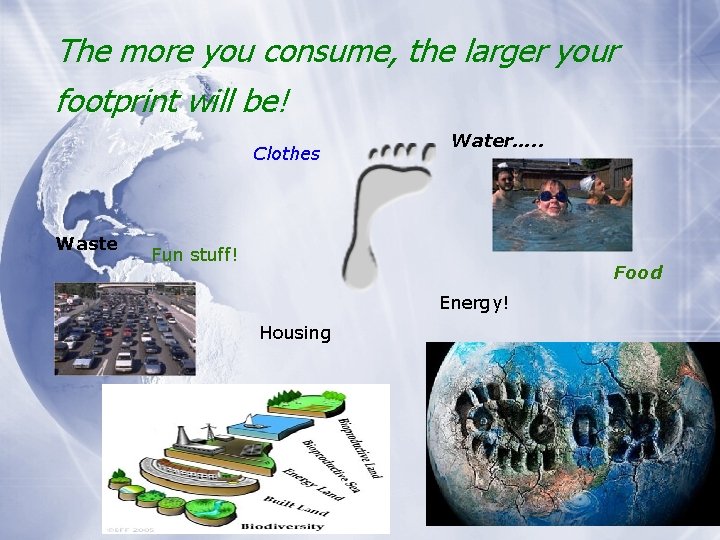 The more you consume, the larger your footprint will be! Clothes Waste Water…. .