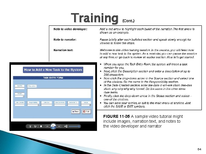 Training (Cont. ) FIGURE 11 -35 A sample video tutorial might include images, narration