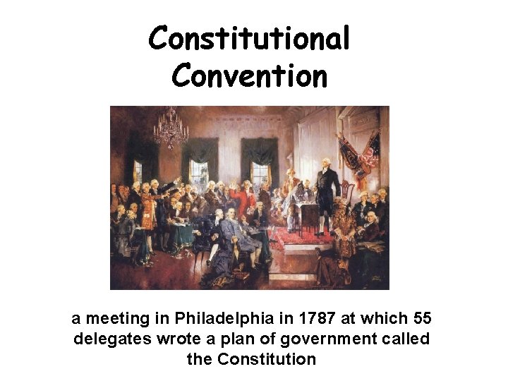 Constitutional Convention a meeting in Philadelphia in 1787 at which 55 delegates wrote a