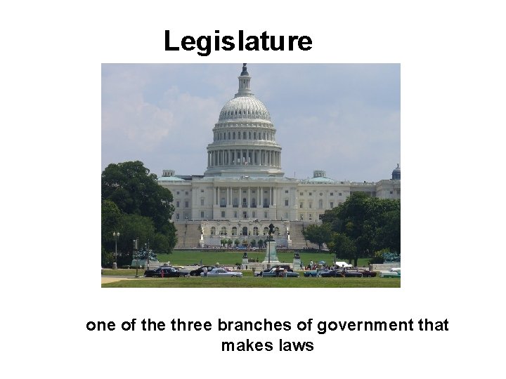 Legislature one of the three branches of government that makes laws 