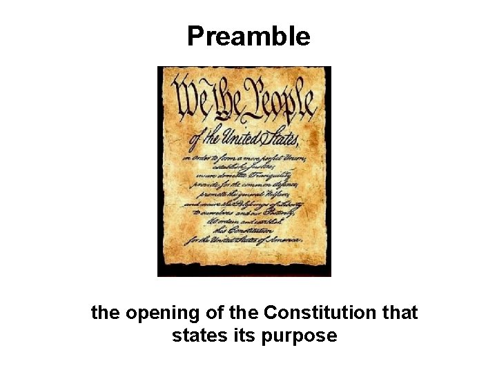 Preamble the opening of the Constitution that states its purpose 