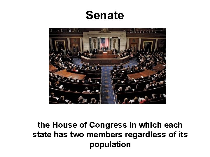 Senate the House of Congress in which each state has two members regardless of