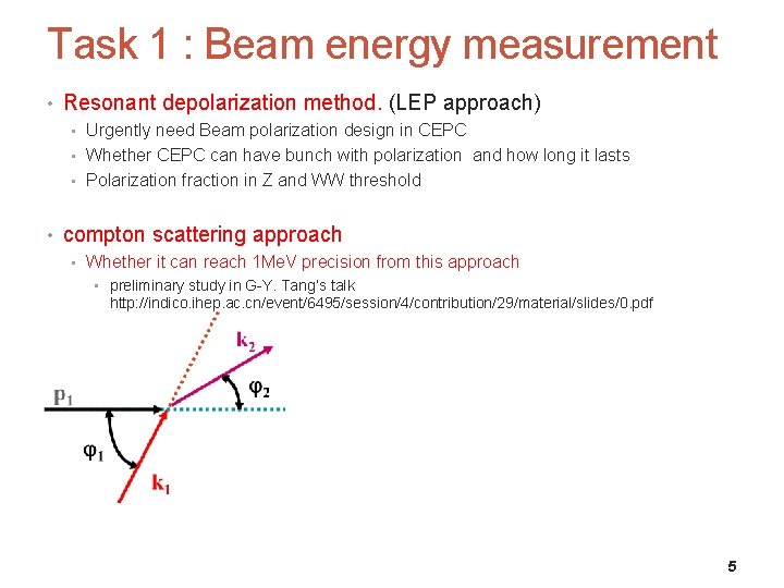 Task 1 : Beam energy measurement • Resonant depolarization method. (LEP approach) • Urgently