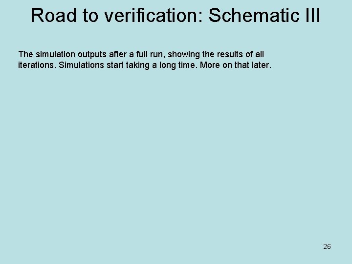 Road to verification: Schematic III The simulation outputs after a full run, showing the