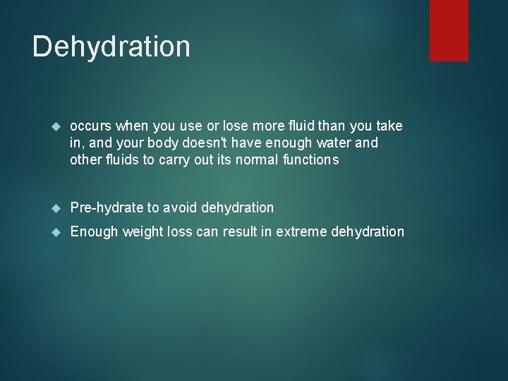 Dehydration occurs when you use or lose more fluid than you take in, and Dehydration occurs when you use or lose more fluid than you take in, and