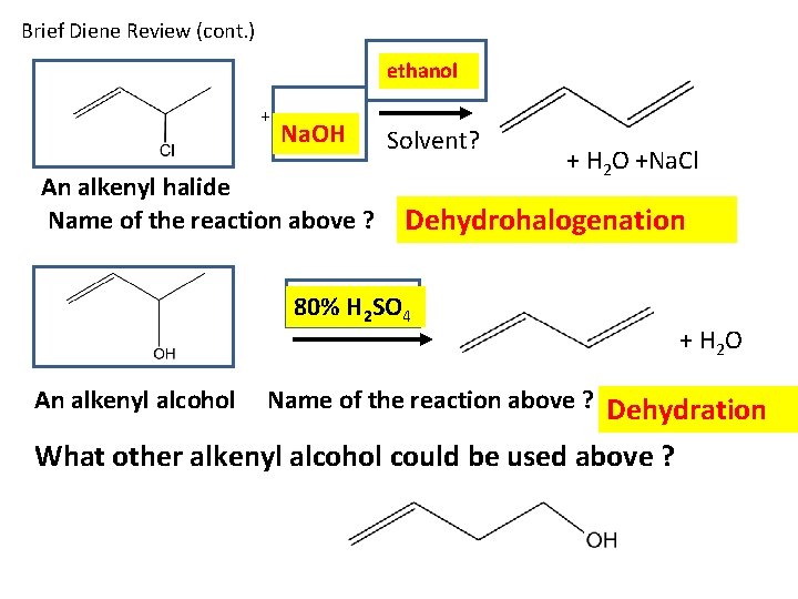 Brief Diene Review (cont. ) ethanol + Na. OH An alkenyl halide Name of