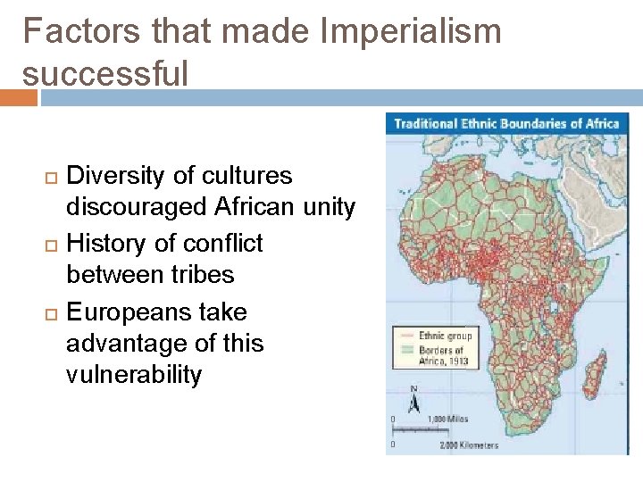Factors that made Imperialism successful Diversity of cultures discouraged African unity History of conflict